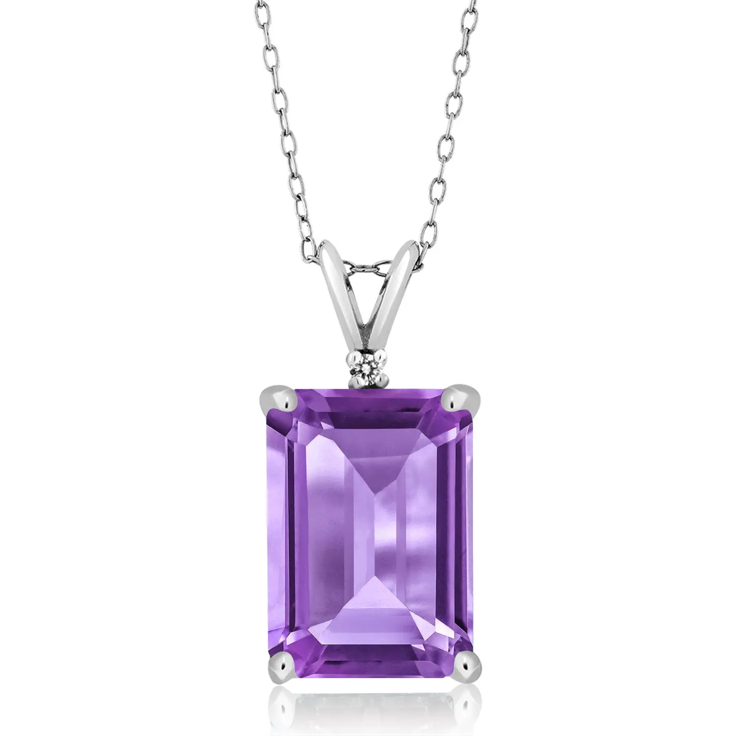 5-10 Cttw Gemstone Birthstone and Diamond Necklace | 14X10MM Emerald Cut | 925 Sterling Silver | Solitaire Pendant Necklace for Women | 18 Inch Chain