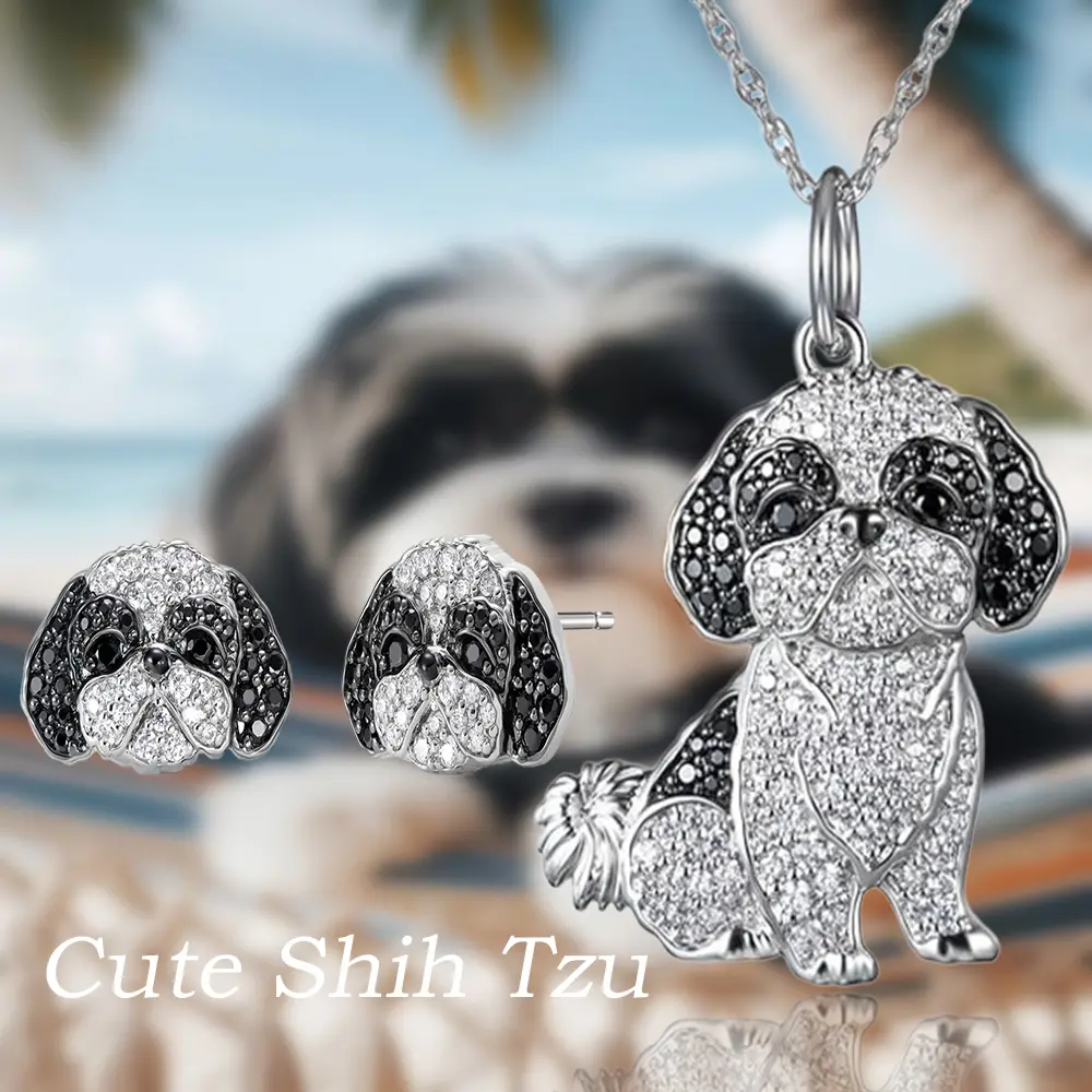 3 Pcs/Set Adorable Shih Tzu Alloy Pendant Necklace & Earrings Set, Cute & Elegant Pet Jewelry Gift For Dog Lovers, Perfect For Birthdays, Christmas, Music Festivals, Themed Parties, Back-To-School