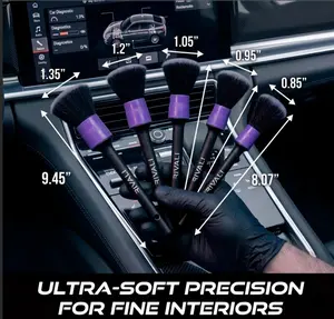Rivali Car Care Premium 5-Piece Interior Detailing Brush Set - Ultra Soft Brushes for Automotive Dashboard Cleani ng & Maintenance,Air Vents, Leather, Alcantara, Screens, Consoles & Tight Spaces - Scratch-Free Professional Auto Detailing Brushes for Cars