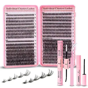 Lash Clusters Kit Natural Individual Lashes Wispy Eyelash Extensions DIY Lash Extension Kit Lash Bond and Seal Waterproof, Lash Applicator, Thick False Eyelashes Kit