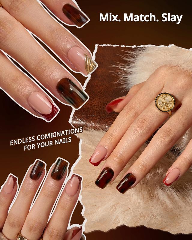 Press on Nails - 96pcs Tortoise Shell Collection Square or Almond or Coffin Stiletto and Oval Tips, Tortoise Shell Collection Soft Gel False Nail, Soak Off Acrylic Fake Nails Extensions