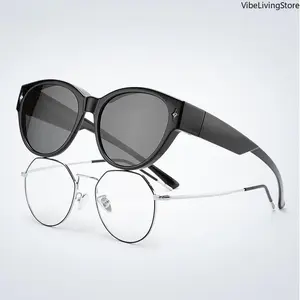 Fit-Over Sunglasses - Round Cat Eye Style with Star Decorations, UV400 Protection Fashion Accessory