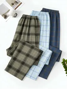 Men's Sleepwear Set, Three-Pack Comfortable Loungewear, Spring & Fall Essential, Soft Cotton Blend Fabric, Plaid, Ideal for Daily Wear, Pajama