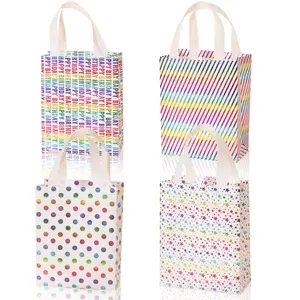 Colorful Dot & Star & Stripe Pattern Gift Bag, 4 Counts/set Non-woven Fabric Gift Bag with Handle, Gift Wrapping Supplies for Birthday Party