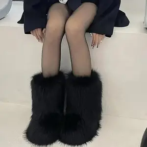 European And American Cute Faux Fur Winter Boots Y2K Harajuku Hot Girl Thickened Large Size Mid-Calf Fur Snow Boots WalkingShoes Women Footwear