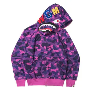 3D printing cross-border European and American new fashion brand shark clothing camouflage printing men and women couples all-match wholesale zipper to the end