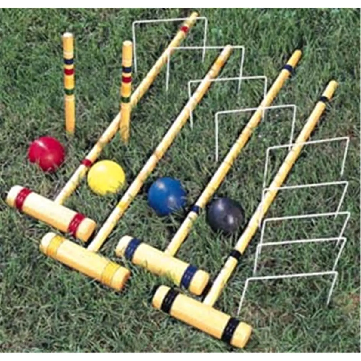 212 MAIN Hardwood Croquet Set - 4-Player Outdoor Lawn Game Equipment for Backyard Recreational Family Fun