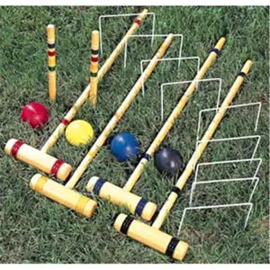 212 MAIN Hardwood Croquet Set - 4-Player Outdoor Lawn Game Equipment for Backyard Recreational Family Fun