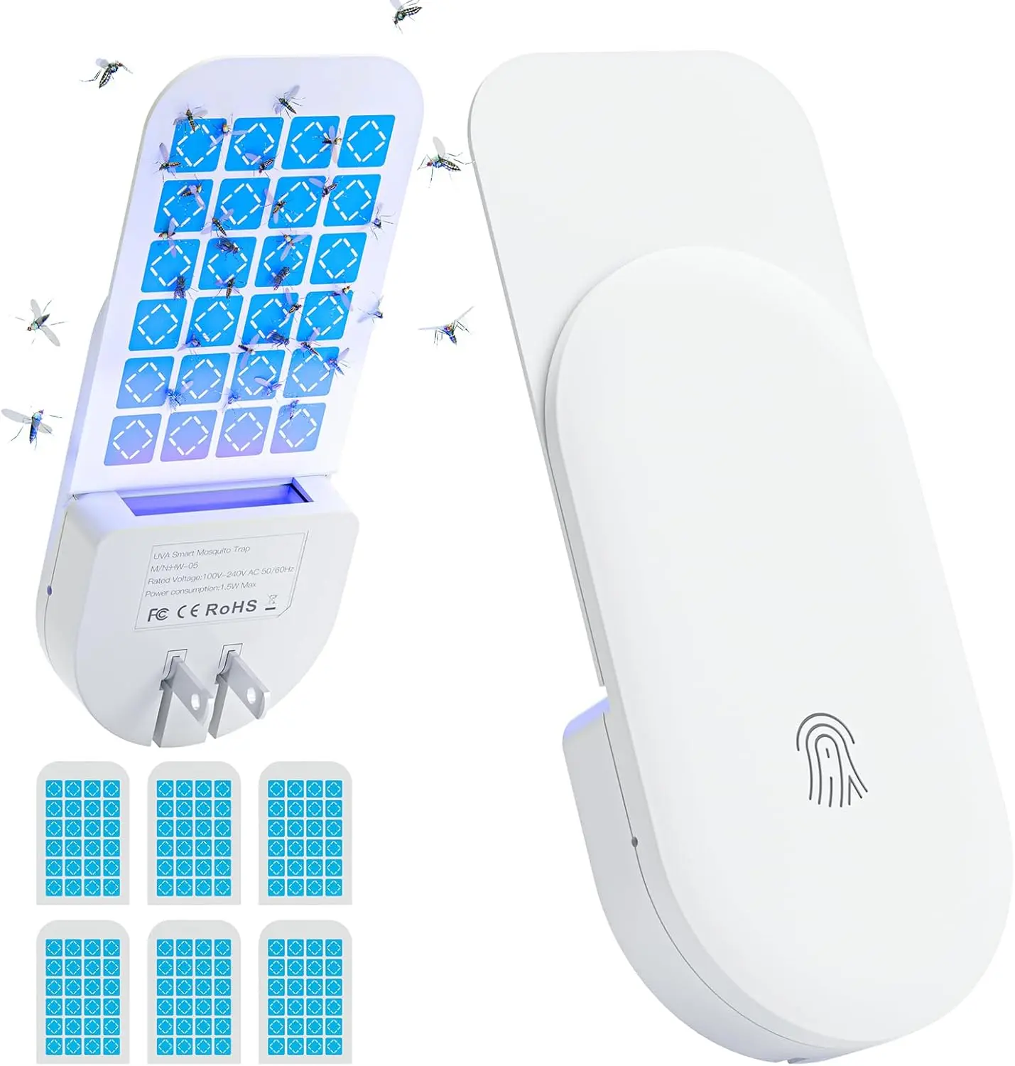 2-in-1 Indoor Plug-in Flying Insect Trap, Fruit Fly & Gnat Catcher with 6 Glue Cards for Moths & Mosquitoes