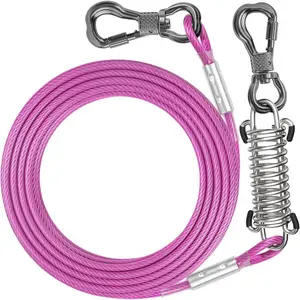 50 FT Dog Tie Out Cable with Spring, Shock Absorbing Tether Chains for Outside Aavilable in 10/15/20/25/30/40/50/70/100/120 FT, Heavy Duty Leads for Yard for Medium & Large Dogs Up to 500 LBS