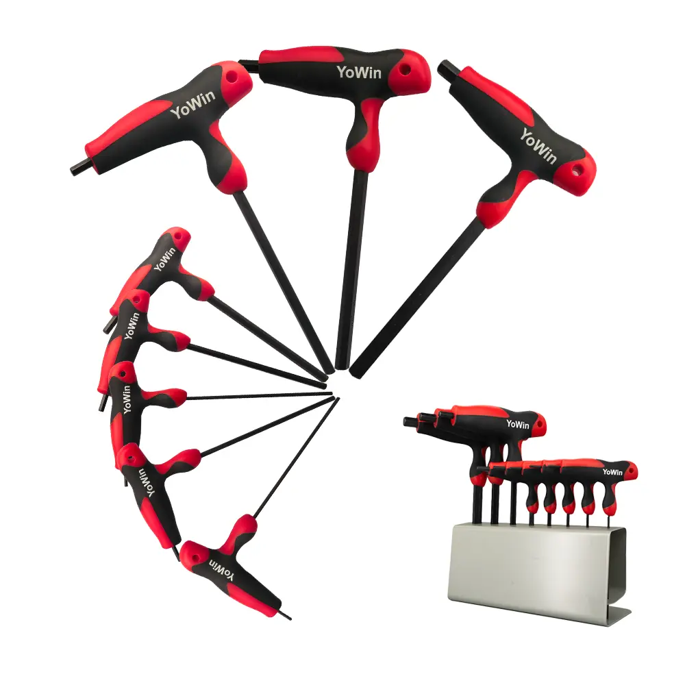8pcs Heavy-Duty T-Handle Hex Wrenches Set - Rust-Resist Steel, Non-Slip Grip Long Arm, Storage Rack, Heavy Duty Hardware, Work Mechanic Tools, Metric Long Wrench, Metal/Plastic Compatibility, for Handymen, DIY Maintenance