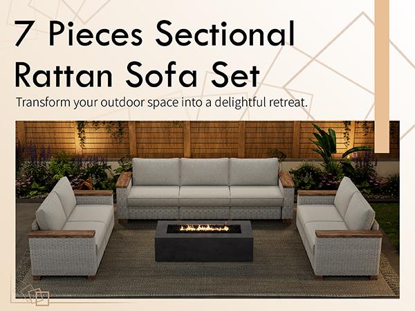 【Ships in 2 Boxes】AMERLIFE Outdoor Patio Furniture Set, Rattan Wicker Sofa Couches Set, Outdoor Sectional Furniture Set with Washable Cushions for Lawn Backyard Garden