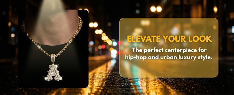 Personalized lced-out Bubble Initial NecklaceFor Men HipHop Zirconia Letter Necklace ForWomen 24 inchesLong Stainless Steel RopeChainT26 Alphabet Neckiace For WomenCharms