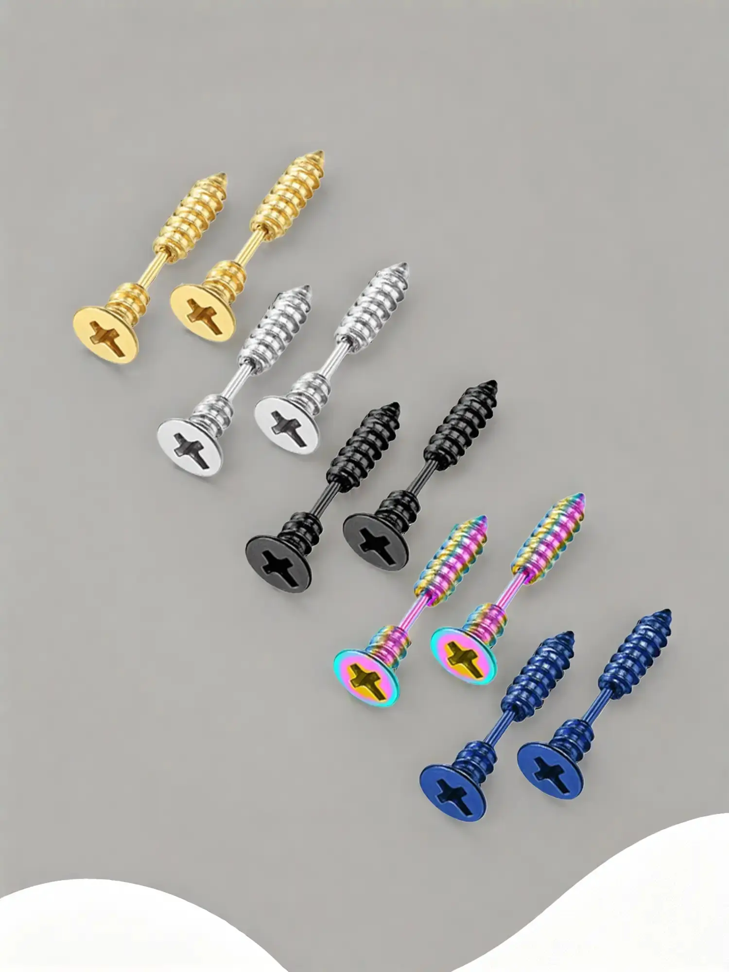 Women's Punk Style Screw Stud Earrings Set, Stainless Steel Jewelry for Daily Wear & Gifts, Unique Design for Women, Screw Back Earrings, Studs Earrings