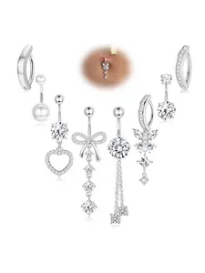Hypoallergenic Belly Button Ring Dangle Belly Rings Surgical Stainless Steel 14G Belly Button Piercing for Women Cute Clicker CZ Heart Butterfly Navel Ring Belly Piercings Jewelry Pack