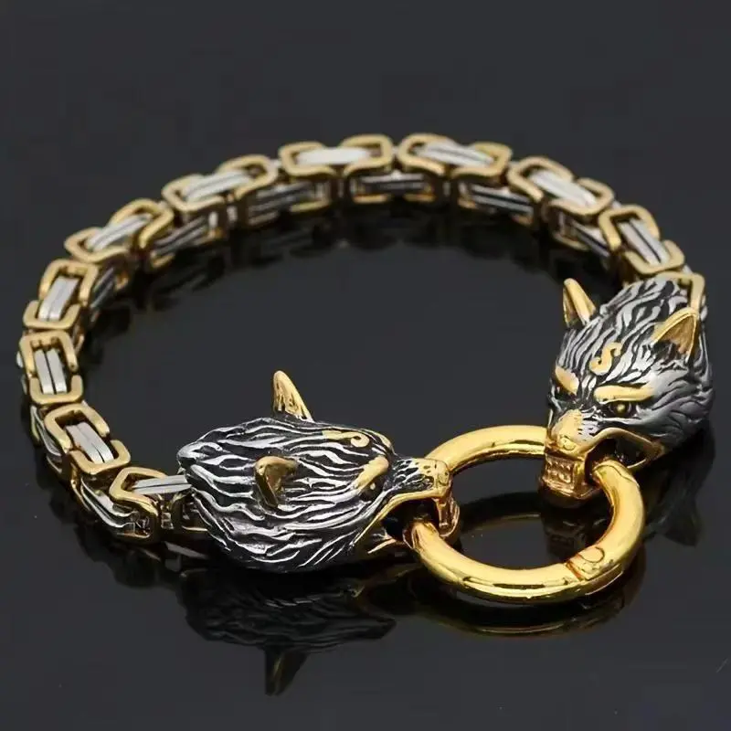 Golden Wolf Head Bracelet