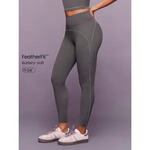 GLOWMODE 24" FeatherFit™ Big Vibe Soft Stretchy Sweat-Wicking Contrast Dotted Line Leggings Low-Impact Yoga Pilates Studio Gym Daily Active
