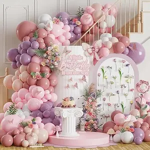 Pink Purple Balloon Arch Garland Kit for Butterfly Birthday Decorations, 167 Pcs Pastel Dusty Pink Lavender Blush Balloons with Butterfly Stickers for Baby Shower Baby in Bloom Wedding Spring Supplies