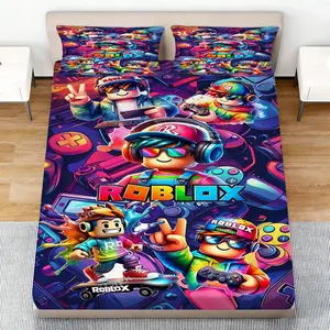 3pcs Roblox Neon Graffiti Themed Soft Bedding Sheet Set, Includes 1 Fitted Sheet + 2 Pillowcases, Soft and Breathable, Breathable Sheets, Ideal Gift for Teens