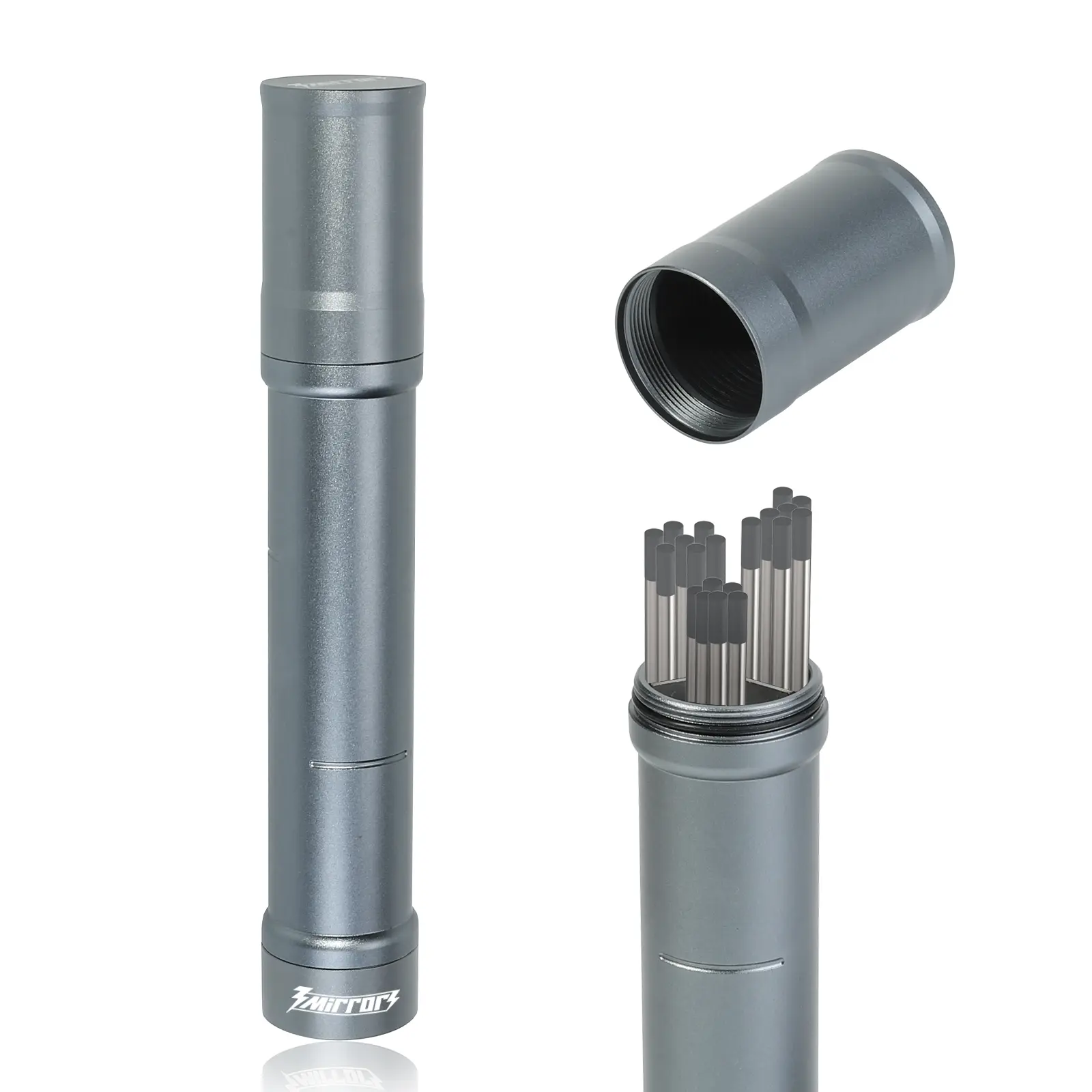 3mirrors TIG Tungsten Electrode Welding Holder, Titanium Gray Storage Tube with 3 Sections Divider, Magnetic Base & Oxidation Guard for Damage Prevention