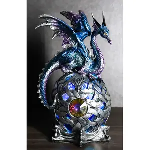 Ebros Dragon Perching On Color Changing LED Orb Night Light Statue (Aqua Blue)