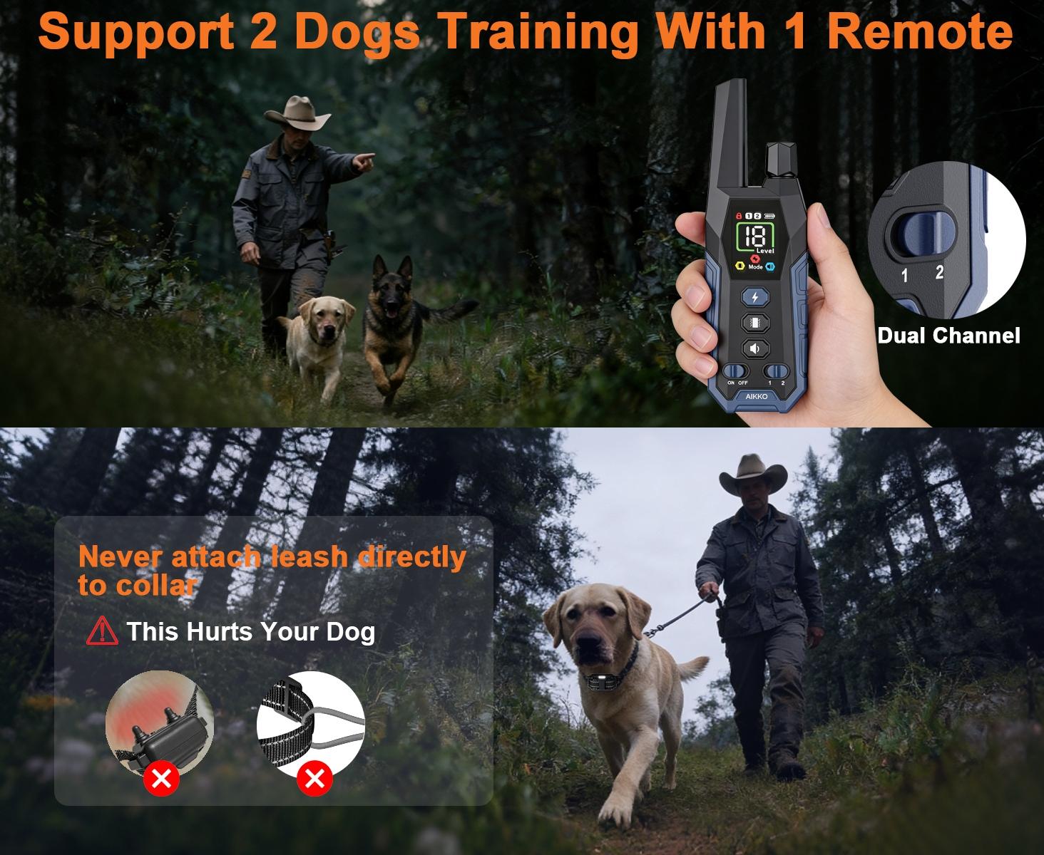 Dog Training Collar with Remote 800M Range, Beep Vibration Safe Shock Waterproof Rechargeable