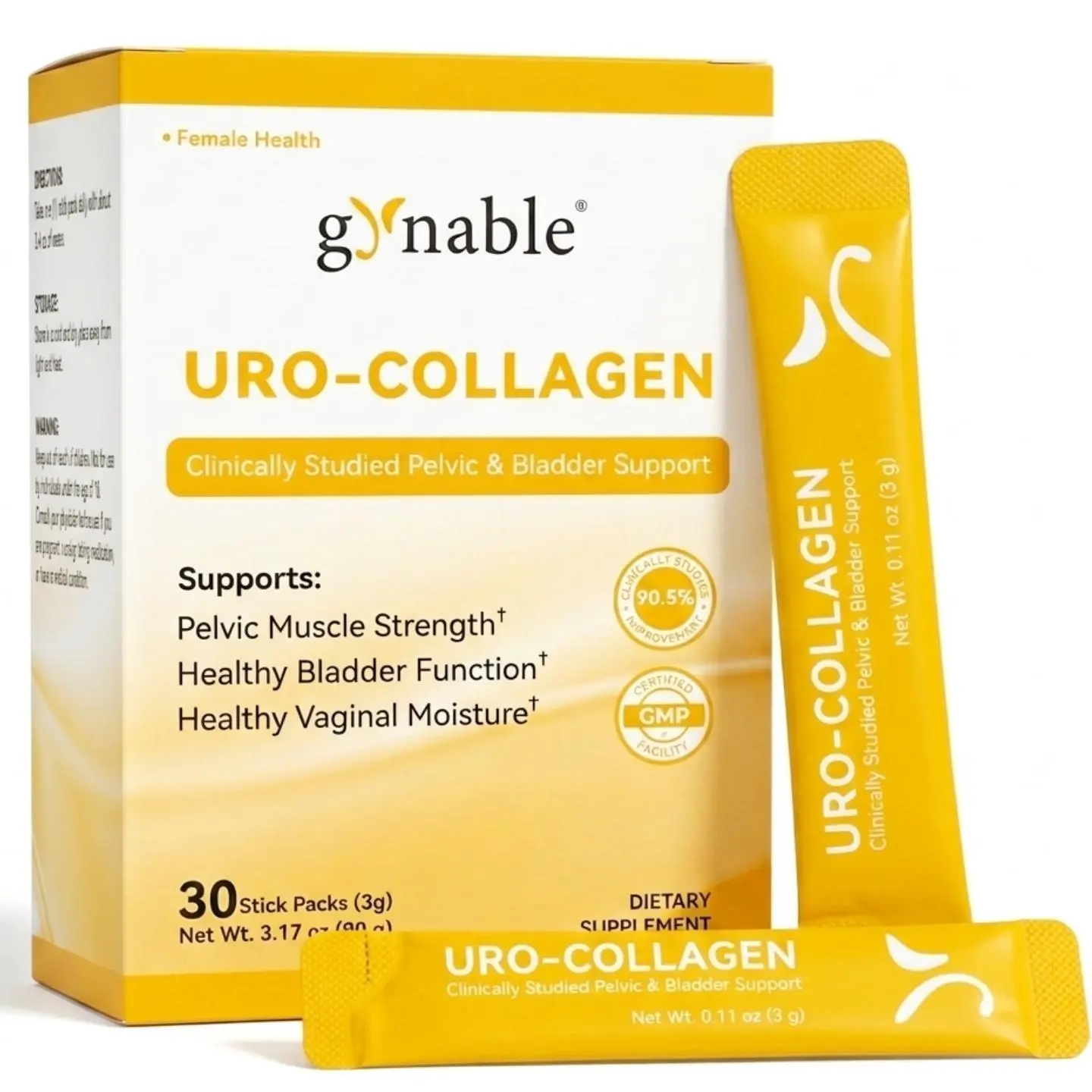Gynable Uro-Collagen Cranberry Lemon Supplement for Postpartum Adults - Supports Pelvic Floor Strength, Hormone Balance (Black Cohosh), Vaginal Moisture Relief, Tightening, Bladder Control - Sugar-Free, Dairy-Free, Botanical Extracts, 30-Day Supply