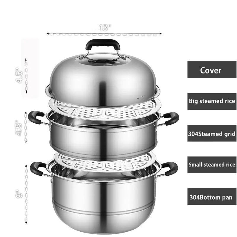 **Baporera de 34cm 3 Niveles para Tamales - Acero inoxidable - 3 niveles para cocinar múltiples tamales a la vez - Acero inoxidable duradero y resistente a corrosión - Diseño innovador para distribuir vapor