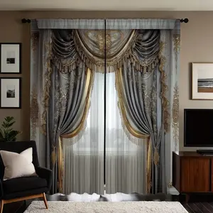 European Style Digital Printing Curtain, 2 Counts/set Exquisite Texture Curtain, Home Decor for Living Room Bedroom Hotel, Home Decoration Curtain