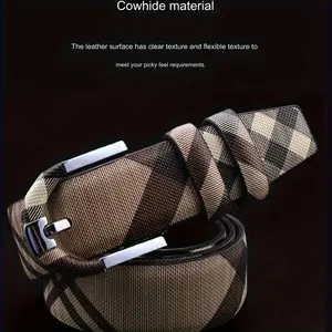 A Men's Genuine Leather Belt With A Needlepoint Grid Pattern Buckle, Made Of Top Layer Cowhide, A Perfect Gift For Casual And Versatile Daily Wear.