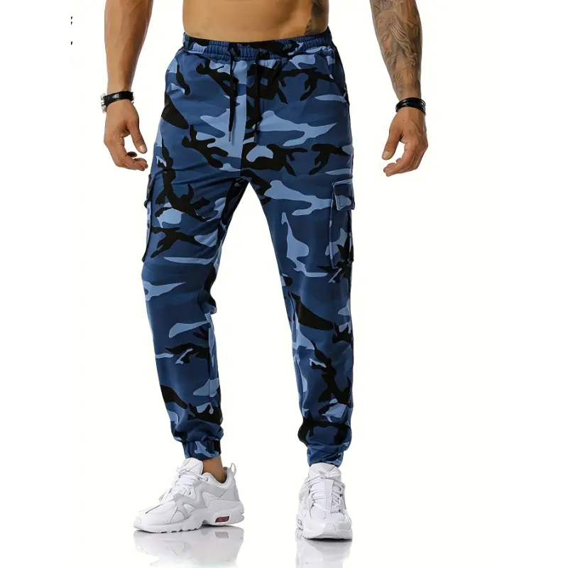 Men's Camouflage Drawstring Footed Sweatpants, Casual Slightly Stretch Joggers For Spring Autumn Running Jogging