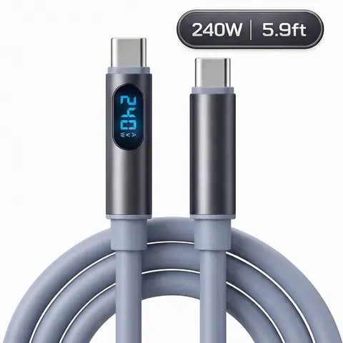 240W 5.9ft USB-C to USB-C Fast Charging Cable with V/A/W Power Display, Thick Silicone USB-C Cord with Alloy Shell for iPhone 18/17/16/15 Series,iPad, Samsung Smartphone Cellphone
