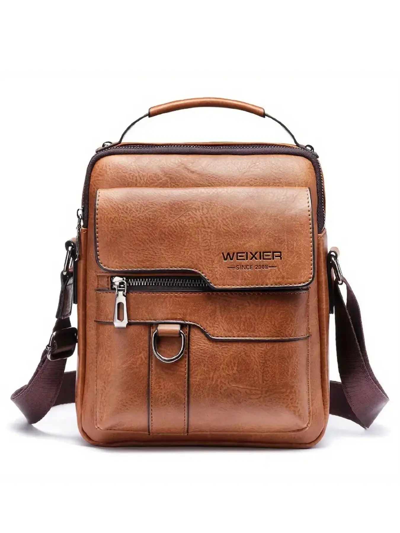 Vintage-Style Men's Waterproof PU Leather Crossbody Messenger Bag - Everyday Zipper Crossbody Bag, PU Leather Satchel with Adjustable Strap, Multiple Compartments, Top Handle, Classic Design - Ideal for Daily Use, Business, Everyday Crossbody Bag, Crossbo