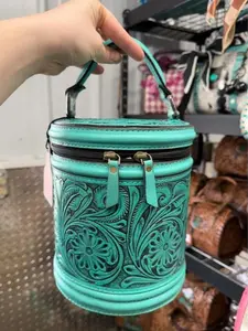 Premium triple layer genuine hand tooled & leather jewelry box with removeable trays and organizers