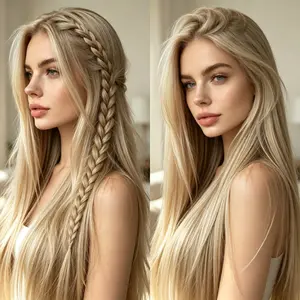 Long Straight Blonde Highlight Synthetic Lace Front Wig Pre Plucked Invisible Hairline Heat Resistant Fiber Glueless Wig Multi-Style Can Do Ponytail Braids & Bun Realistic Hair Texture Daily Party Wig For Women