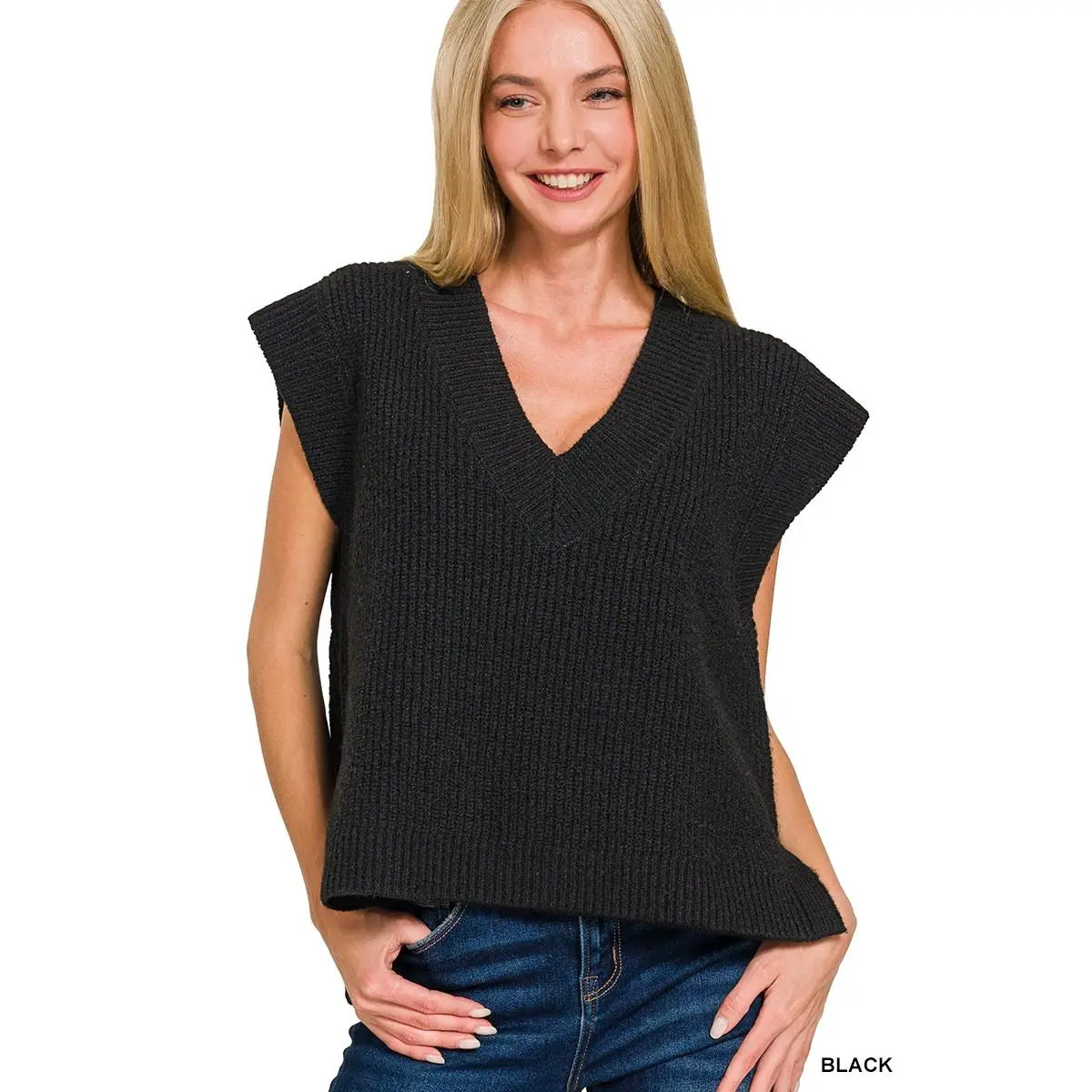 Zenana Oversized Sweater Vest with Side Slit