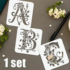26-Piece Flower Letter Templates, Reusable 4.0-Inch Rose Letter Painting Stencils, Ideal for Wall Decals, Cushions, T-Shirts, Carving, Etching, Plates, Glasses, Napkins, Pads, Wallets