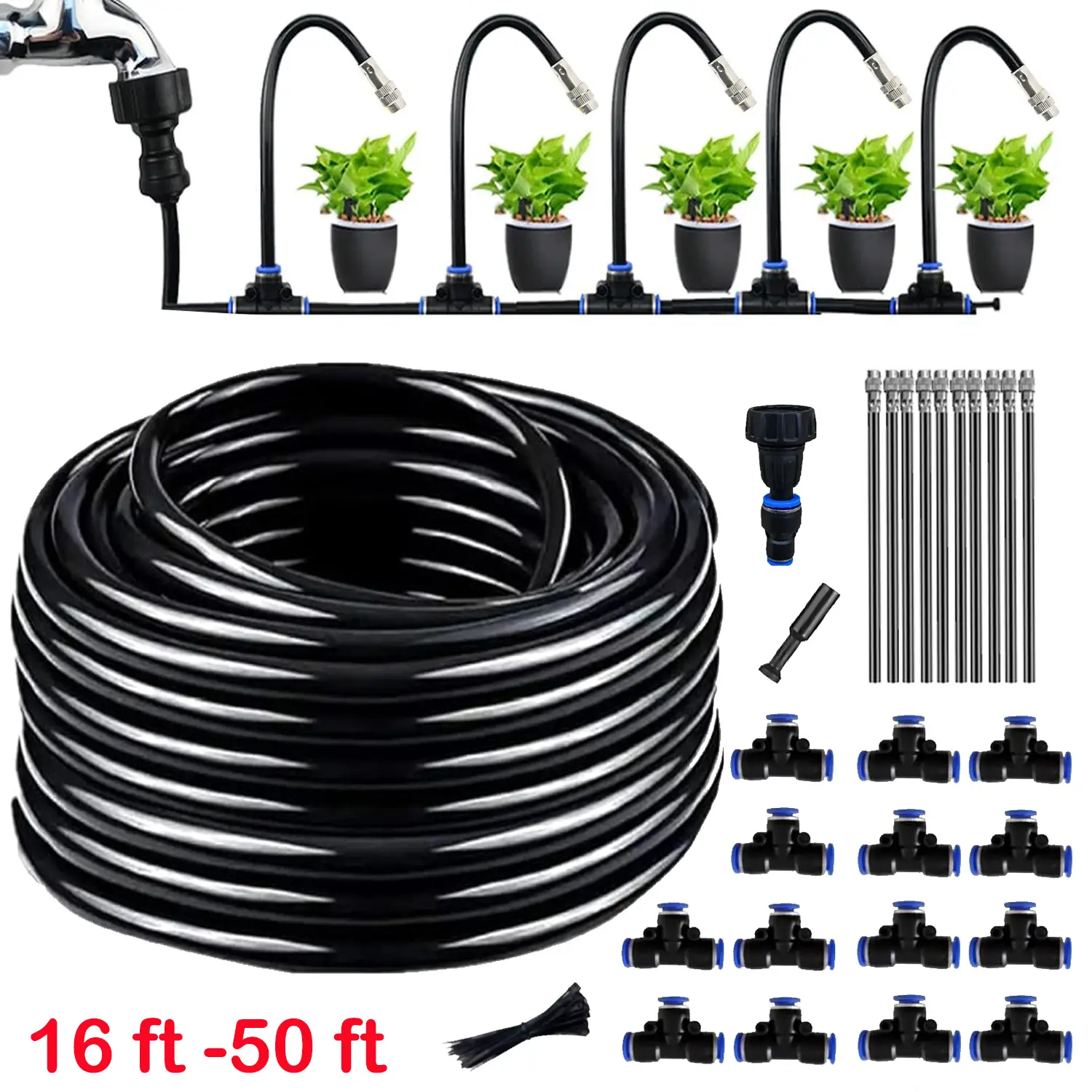Drip Irrigation System, Drip Irrigation Kit Automatic Irrigation System for Garden, Adjustable Garden Watering Misting System for Greenhouse, Yard, La