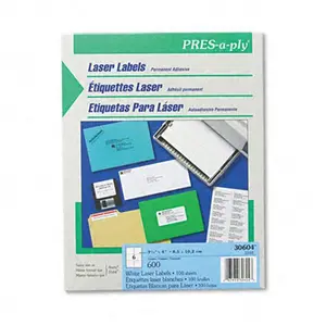 Avery 30604 Pres-A-Ply Laser Address Labels 3-1/3 x 4 White 600/Box