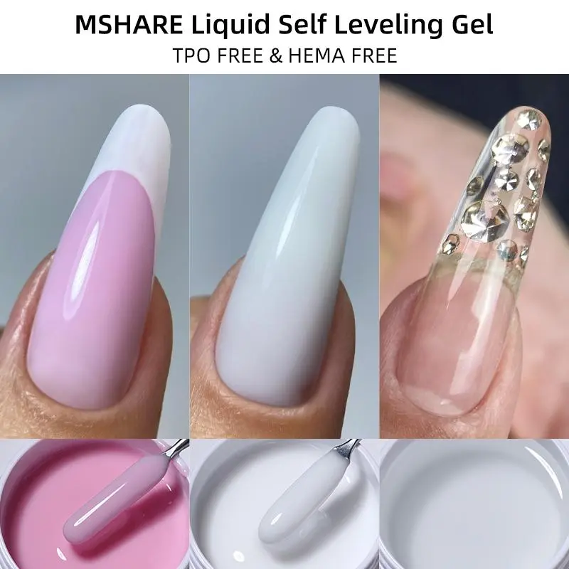 MSHARE 50g Pink Liquid Acrylic Gel TPO Free Builder Nail Gel For Nails Extension Constuction Self Level Soak Off UV LED Gel Jar