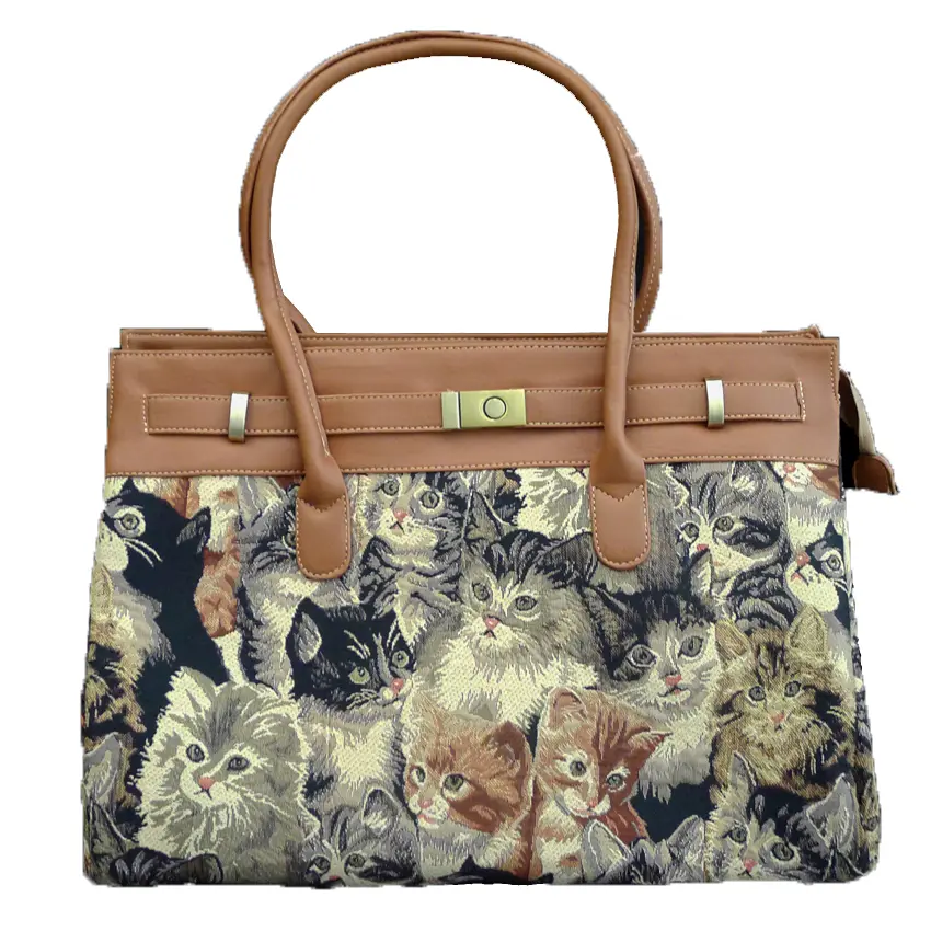 Women's Tapestry Buckle Handbag - Cat Design, Buckled, Cartoon, Cute-Shaped, Lovely Women's Handbag, Buckled Women's Handbags, Cartoon Women's Handbags