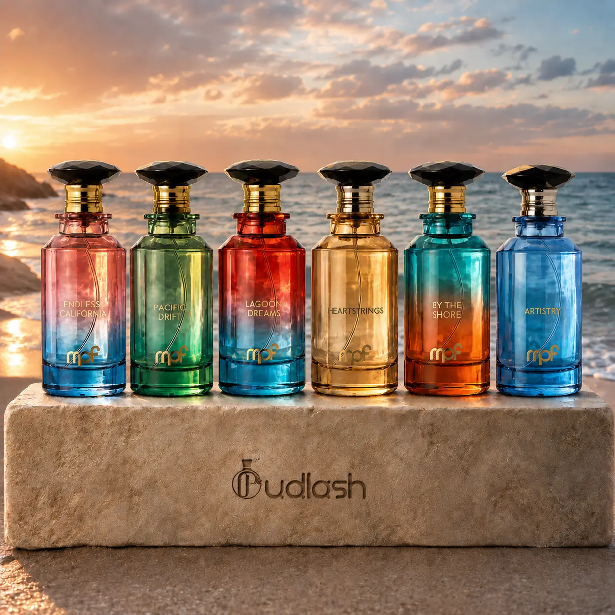 MPF Bundle | By The Shore + Pacific Drift + Lagoon Dreams + Heart Strings + Endless California + Artistry | Unisex Fragrance | 100 ML - 3.4 OZ | Eau De Parfum | Apricot - Basil & Carrot Seed