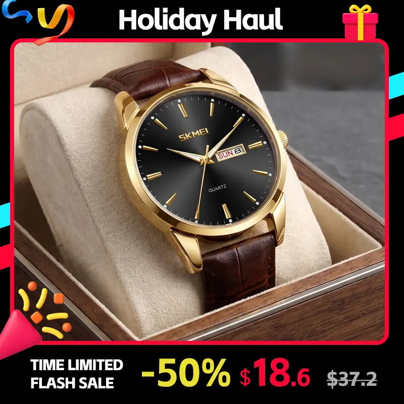 SKMEI Fashionable Waterproof Luminous Analog Watch for Men, 3ATM Waterproof Wristwatch with Week Calendar, Formal Suit Watch for White-Collar Professionals, Graduation Gift Option, Casual Round Dial, Fashionable Waterproof Watch