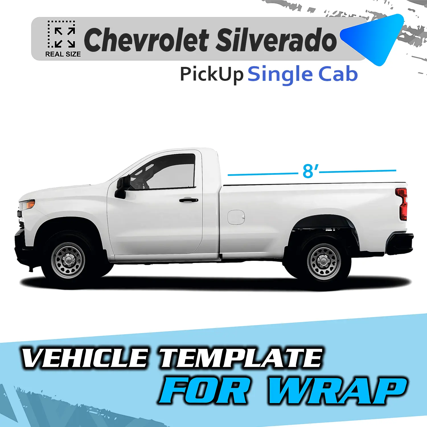 VEHICLE TEMPLATE FOR WRAP CHEVROLET SILVERADO SINGLE CAB BED 8' 1:1 Scale