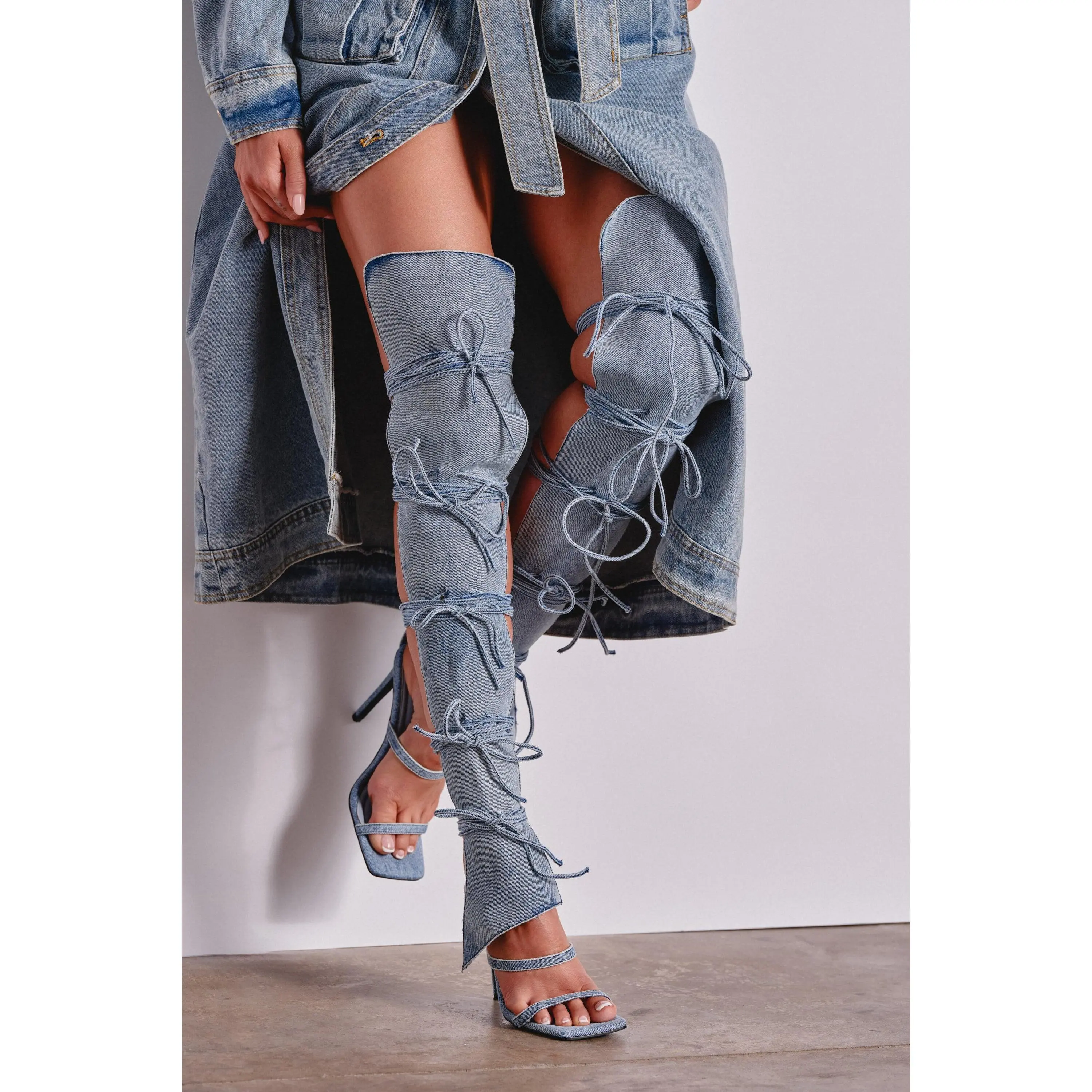 AZALEA WANG KRISTINE DENIM STILETTO GLADIATOR SANDAL - TikTok Shop