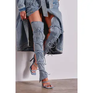 AZALEA WANG KRISTINE DENIM STILETTO GLADIATOR SANDAL