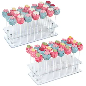 2-Pack Cake Pop Stand, 21 Holes Lollipop Holder Clear Acrylic Cake Pop Display Stand for Weddings Birthday Parties Candy Decorative