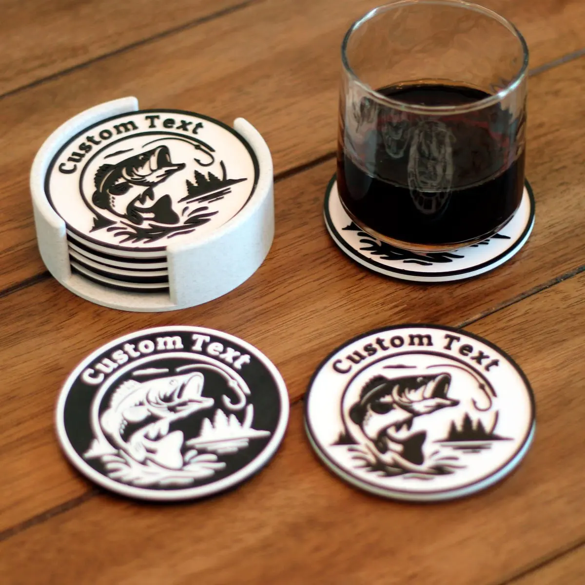 Custom Fishing Coaster Set With Bass Design – Personalized Gift For Fishermen - 4&Quot; - Fishing Gift -Gift For Him - Outdoor Cabin Decor - Petg