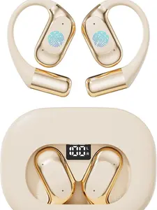 Open-Ear Headphones True Wireless Bluetooth 5.4 Earphones with Microphone Earhook Earbuds 48 Hours Playtime Fast Charging Black Audio Electronic Workout Earbuds Wireless