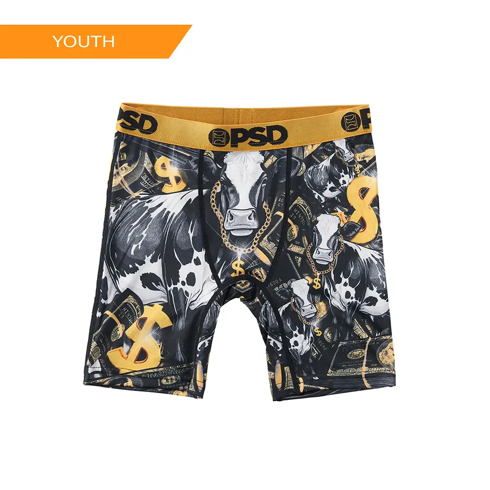 PSD Youth Boy's Cash Cow Gold Boxer Brief - Soft, Breathable and Comfortable Stretch Underwear